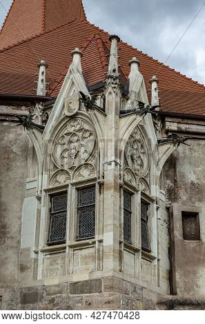Hunedoara, Transylvania, Romania -  May 31, 2021:  Construction Details Of The  Hunedoara Castle, Al