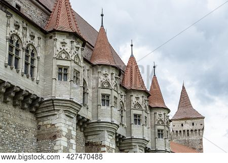 Hunedoara, Transylvania, Romania -  May 31, 2021:  Construction Details Of The  Hunedoara Castle, Al