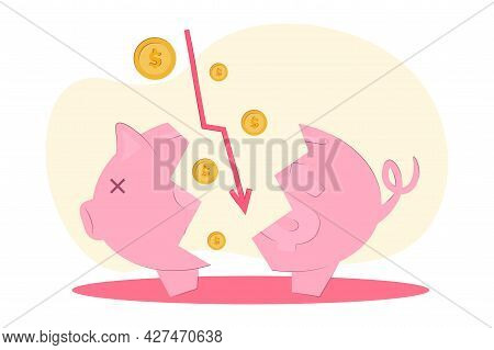 Vector Illustration Loss Of Money. The Concept Of Financial Crisis, Bankruptcy, The Onset Of Poverty