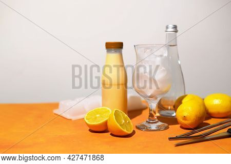 Creamy Lemonade Trendy Summer Mocktail. Cold Non-alcoholic Cocktail With Lemon Juice And Sweetened C