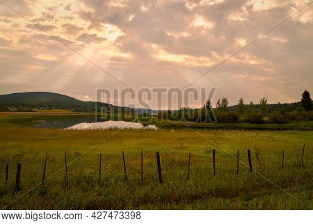 Cariboo Sunrise British Columbia. Sunrise Over Horse Lake In The Cariboo Near 100 Mile House.