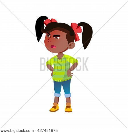 Angry Girl Child Yelling Shouting At Friend Vector. Displeasure And Aggressive African Lady Kid Scre