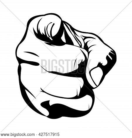 Pointing Something. An Order. Leadership. Man Hands. Human Hands. Body Part. Black And White Illustr