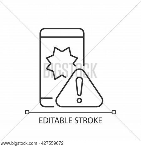 Phone Crashes Linear Icon. Smartphone And Exclamation Mark. Restarting And Freezing Mobile. Thin Lin