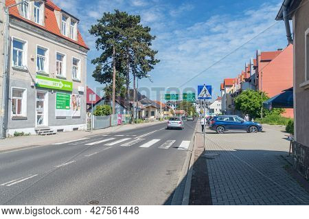 Bogatynia, Poland - June 2, 2021: Daszynskiego Street In City Center Of Bogatynia At Summer Time.