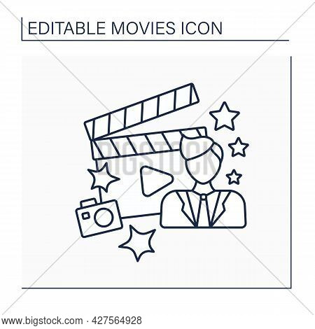 Movie Star Line Icon. Celebrity. Actor Famous For Playing Leading Roles In Films. Super Star. Movie 