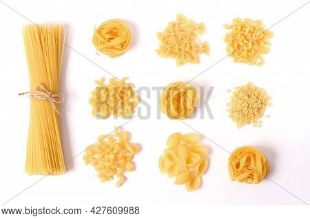 Different Types Of Raw Italian Pasta Close-up
