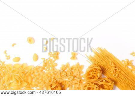 Different Types Of Raw Italian Pasta Close-up
