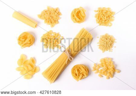 Different Types Of Raw Italian Pasta Close-up