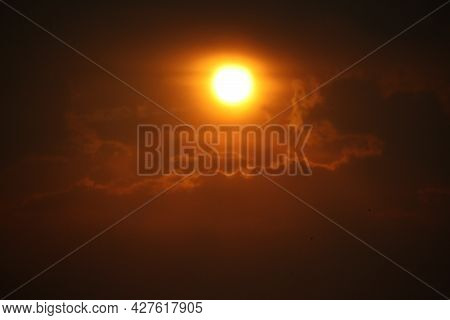 Skyskape, Horizontally Oriented Picture, Warm Light, Background Image, Summer Sunset Through The Clo