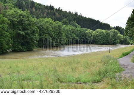 Flooded Grassland From The Elz River During The Huge Summer Flood 2021