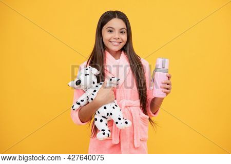 Kid Wear Soft Nightsuit Play With Toy. Child In Cozy Sleepwear. Skin Beauty. Sweet Dreams.