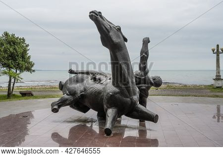 The Sculpture Of Mahajiram In The City Of Sukhum In The Republic Of Abkhazia. Cloudy Day May 17, 202