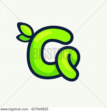 Bold Twisted Eco-friendly Letter G Logo, Hand-drawn By A Marker. Green Vector Font Is Perfect For Yo