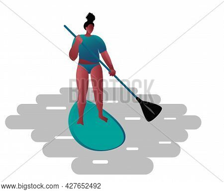 Sapboarding-a Girl Controls A Sapboard With A Paddle. Vector Illustration