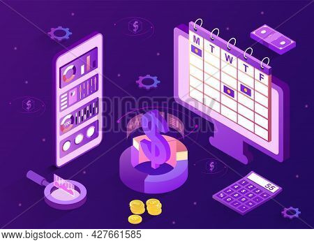Financial Audit Concept. Tax Report Based On The Received Profit And Statistical Data. Computer, Pho