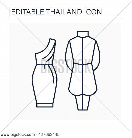 Traditional Clothing Line Icon. Thai Outfit. Dress And Suit For Male And Female.raj Pattern Shirt. T