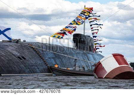 July 21, 2021, Russia, Kronstadt. The Russian Nuclear Submarine Prince Vladimir Is On The Roadstead.