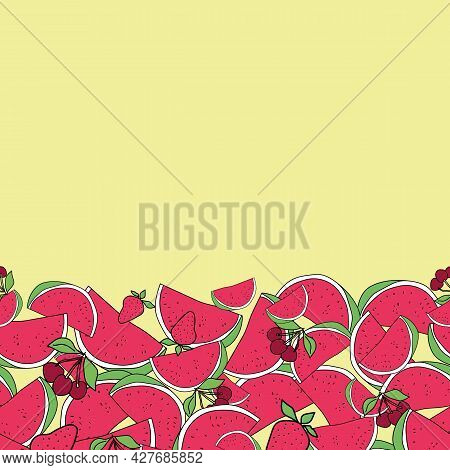 Vector Horizontal Summer Fruits Doodle Background Pattern