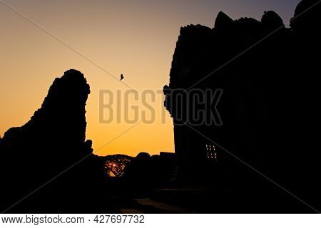 Sunset Behind Pimai Ancient City In North Of Thailand