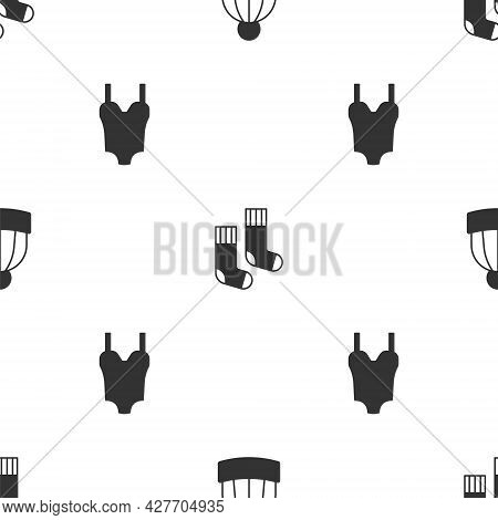 Set Winter Hat, Socks And Swimsuit On Seamless Pattern. Vector