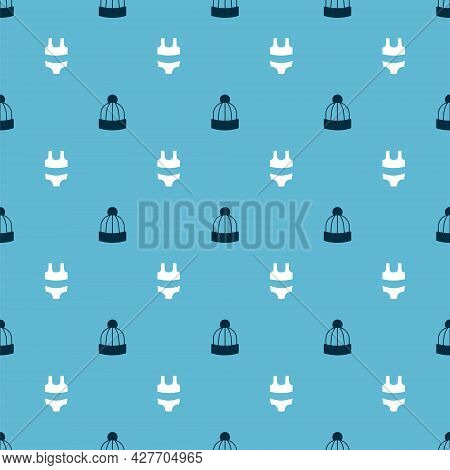 Set Winter Hat And Swimsuit On Seamless Pattern. Vector