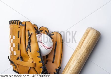 Flat Lay Baseball Glvoe. High Quality Beautiful Photo Concept
