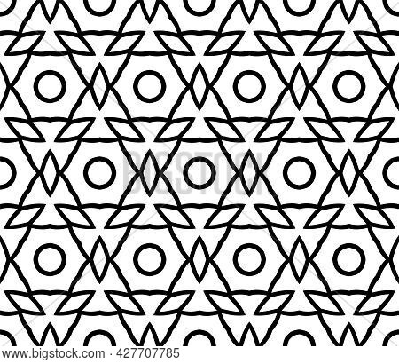 Abstract Ornate Pattern With Decorative Motif. Stylish Black Texture. Seamless Geometry Illustration