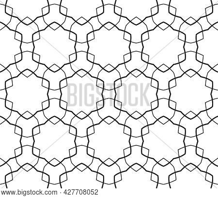 Abstract Ornate Pattern With Decorative Motif. Stylish Black Texture. Seamless Geometry Illustration