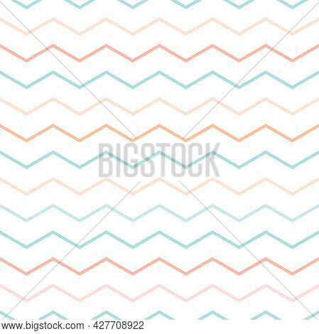 Pastel Colored Zigzag Lines Wallpaper. Seamless Texture With Easter Ornament On White Background. Ve