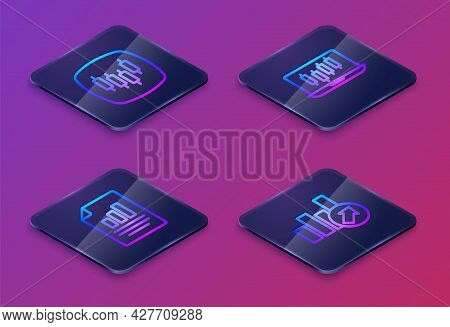 Set Isometric Line Browser With Stocks Market, Document Graph Chart, Stocks Growth Graphs And Financ