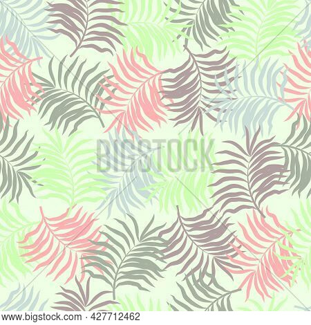 Beautiful Pattern With Green Palm Leaves On White Background For Fabric Design.