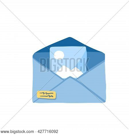 Email With Attachment. Online Document Management. Attached File With Image. Flat Cartoon Illustrati