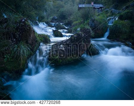 Small Traditional Wooden Water Mill By The Wild River Krupa On Popular Tourist Place Krupa Na Vrbasu