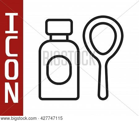 Black Line Soap Bubbles Bottle Icon Isolated On White Background. Blowing Bubbles Soap Wand Bottle. 