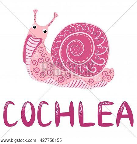 Pink Snail Beautiful Character, Scandinavian Style, Hand Drawn And Signed