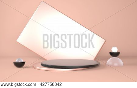 Pedestal For Display, Platform For Design, Blank Product. 3d.