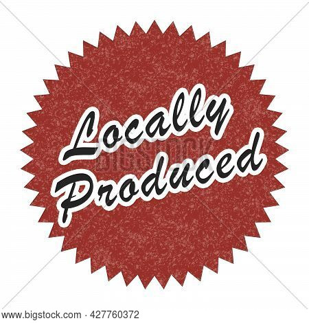 Red Rosette Locally Produced Seal Stamp. Flat Vector Seal Stamp With Locally Produced Message.