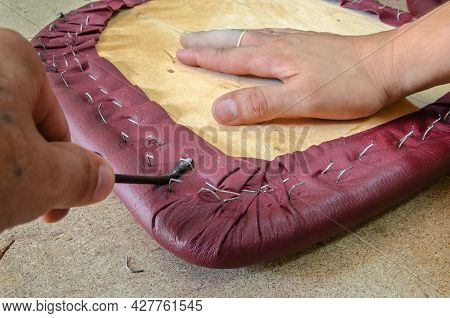 Banner Of Old Worn-out Furniture, In The Workshop, Working Process, Close-up