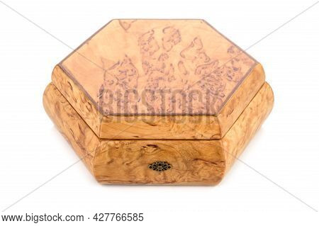 Empty Close Wooden Jewelry Box With Velvet Lining And Vintage Accessories And Clipping Pathon White 