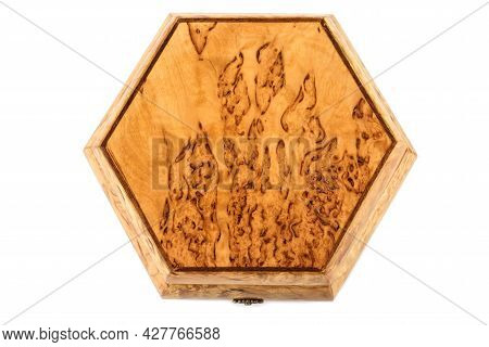 Empty Close Wooden Jewelry Box With Velvet Lining And Vintage Accessories And Clipping Pathon White 