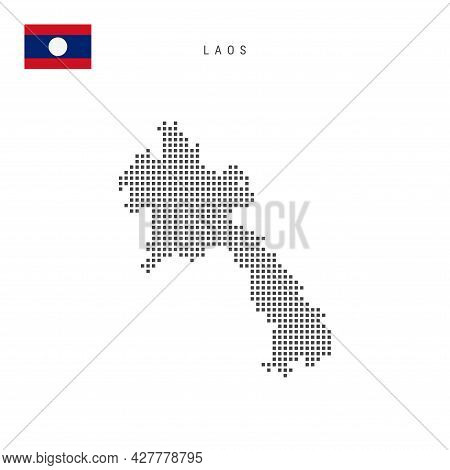 Square Dots Pattern Map Of Laos. Laotian Dotted Pixel Map With National Flag Isolated On White Backg