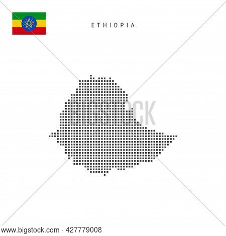 Square Dots Pattern Map Of Ethiopia. Ethiopian Dotted Pixel Map With National Flag Isolated On White
