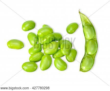 Top View Seed Green Soy Bean Isolated On White Background. Soy Bean Clipping Path.