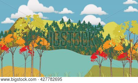 Color Illustration Of An Autumn Landscape For Animation