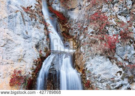 Closeup Of Dalbina Waterfall In Autumn Season, In Apuseni Natural Park