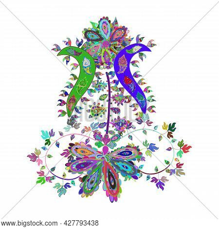 Colour Spring Theme Sketch Pattern Background. Sketch Chichi Fabric Pattern. Flat Flower Elements De