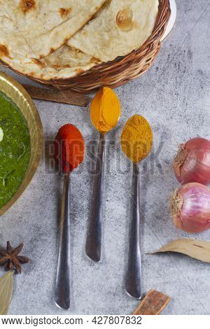 Indian Colourful Spices Also Know As Red Chilli Powder, Turmeric Powder, Coriander Powder, Mirchi, M