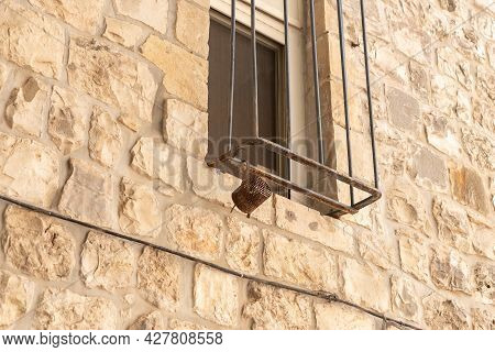 Thr Facade Of The Old Buillding With Window On The Quiet Small Ararat Street In The Armenian Quarter