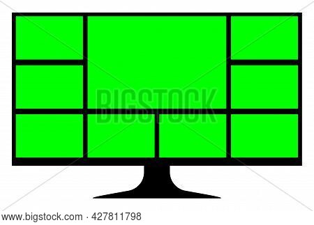 Green Screen On Lcd Screen Computer For Video Call Insert, Green Screen Collage Grid Template, Compu